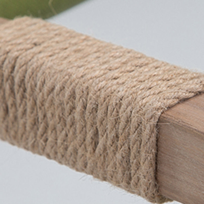 Traditional Rustic Curved Foldable Cotton Linen Hemp Rope Solid Wood Dining Chair Backrest Armrest For Dining Room