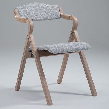 Traditional Rustic Curved Foldable Cotton Linen Hemp Rope Solid Wood Dining Chair Backrest Armrest For Dining Room