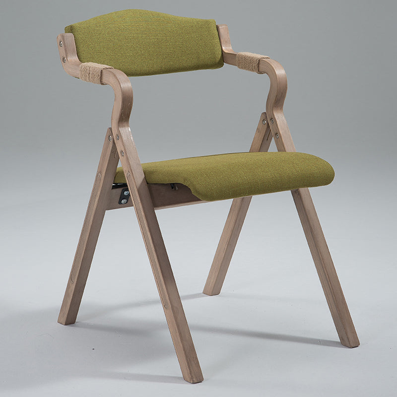 Traditional Rustic Curved Foldable Cotton Linen Hemp Rope Solid Wood Dining Chair Backrest Armrest For Dining Room