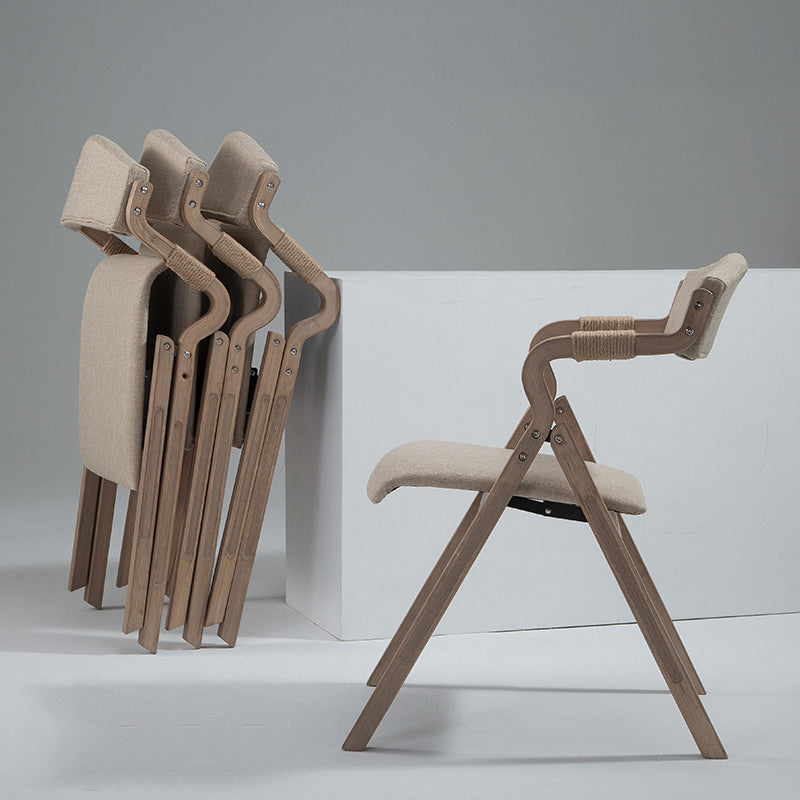 Traditional Rustic Curved Foldable Cotton Linen Hemp Rope Solid Wood Dining Chair Backrest Armrest For Dining Room