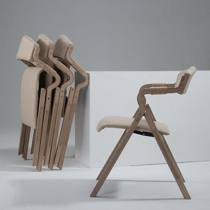 Traditional Rustic Curved Foldable Cotton Linen Hemp Rope Solid Wood Dining Chair Backrest Armrest For Dining Room