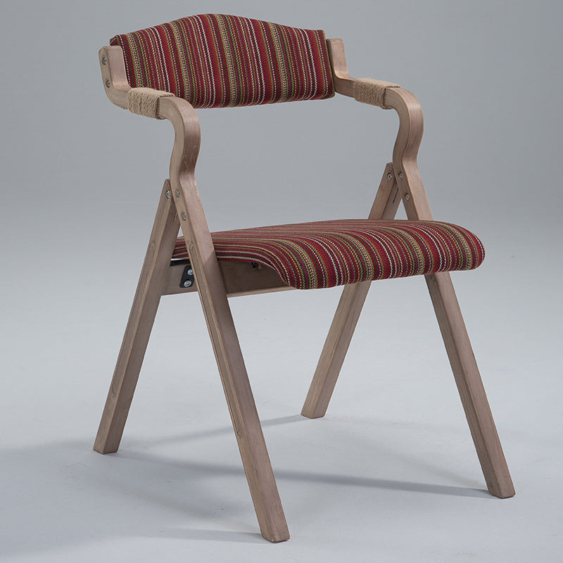 Traditional Rustic Curved Foldable Cotton Linen Hemp Rope Solid Wood Dining Chair Backrest Armrest For Dining Room