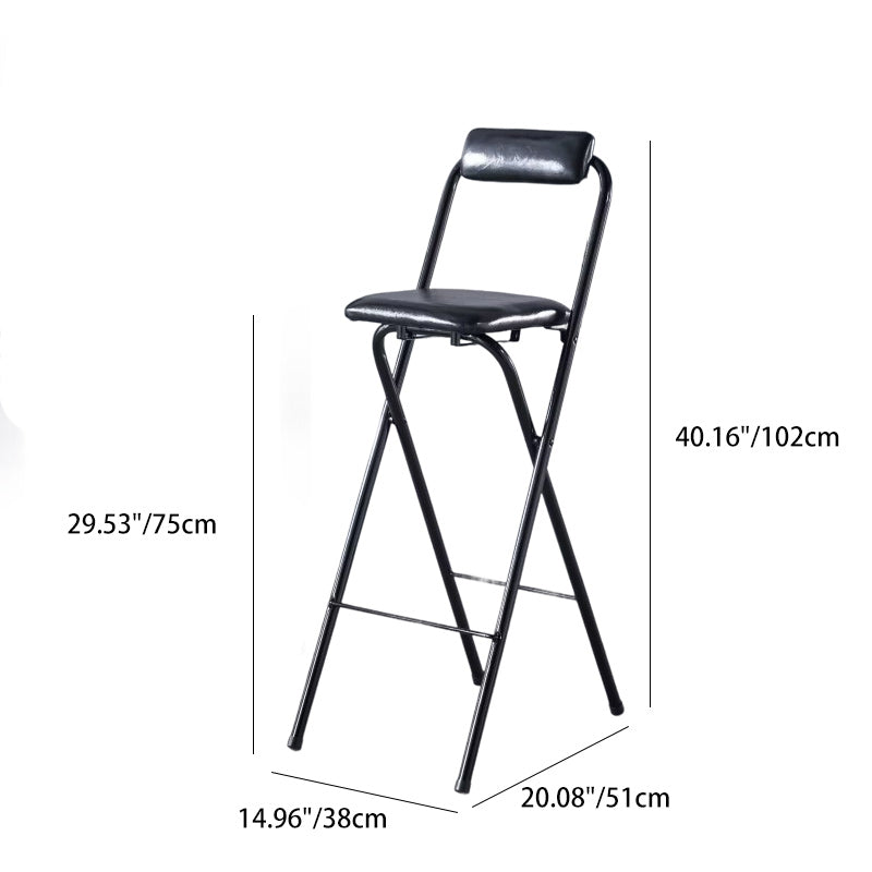 Modern Minimalist PU Leather Iron Foldable Square Bar Stool Backrest Armless For Dining Room