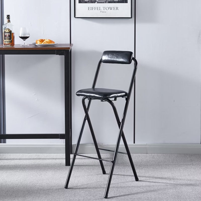 Modern Minimalist PU Leather Iron Foldable Square Bar Stool Backrest Armless For Dining Room