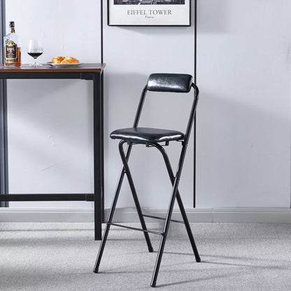 Modern Minimalist PU Leather Iron Foldable Square Bar Stool Backrest Armless For Dining Room