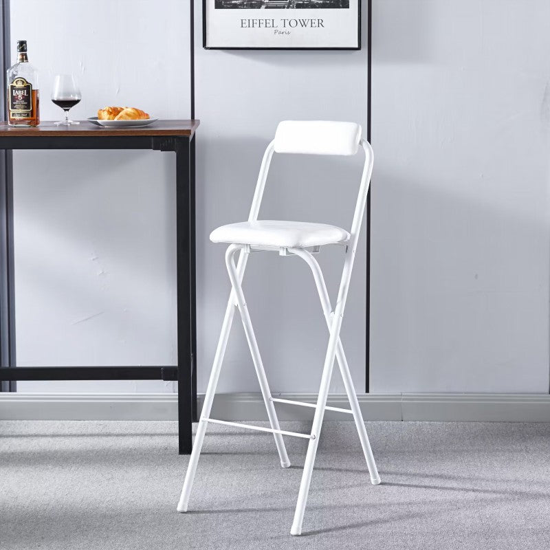Modern Minimalist PU Leather Iron Foldable Square Bar Stool Backrest Armless For Dining Room
