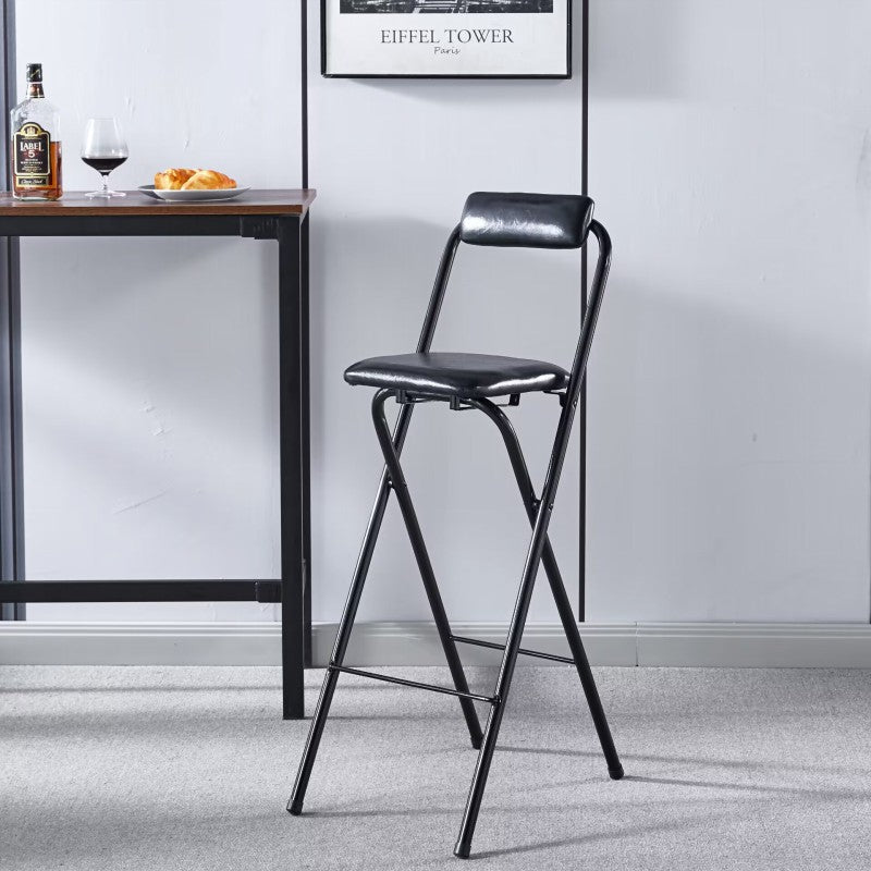 Modern Minimalist PU Leather Iron Foldable Square Bar Stool Backrest Armless For Dining Room