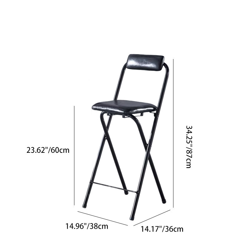 Modern Minimalist PU Leather Iron Foldable Square Bar Stool Backrest Armless For Dining Room