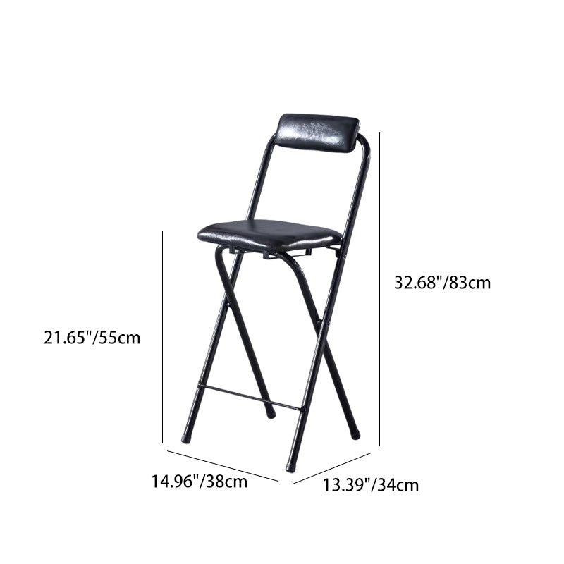 Modern Minimalist PU Leather Iron Foldable Square Bar Stool Backrest Armless For Dining Room