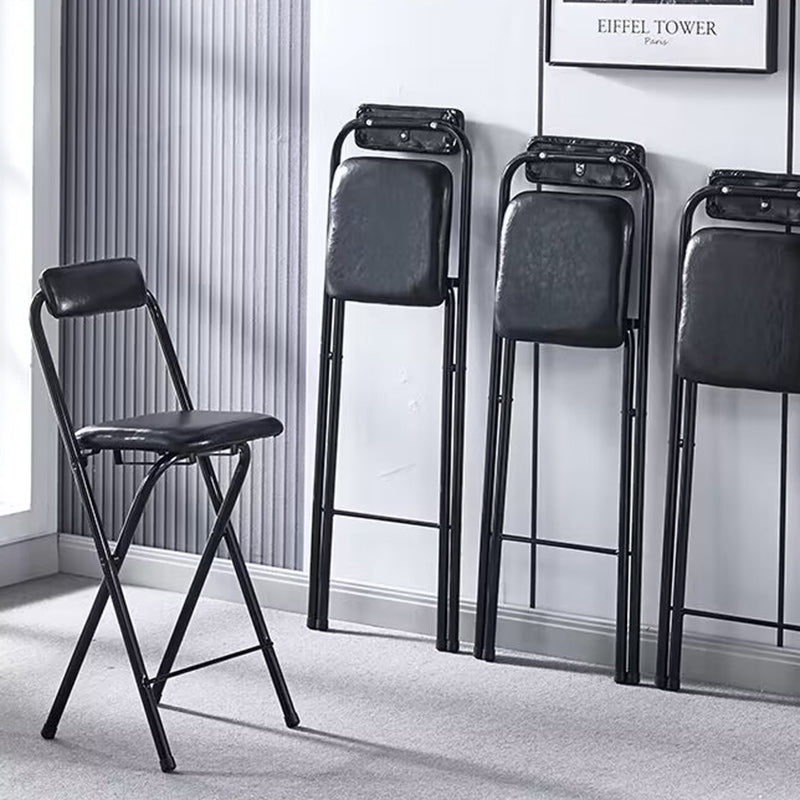 Modern Minimalist PU Leather Iron Foldable Square Bar Stool Backrest Armless For Dining Room