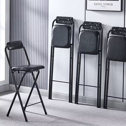 Modern Minimalist PU Leather Iron Foldable Square Bar Stool Backrest Armless For Dining Room