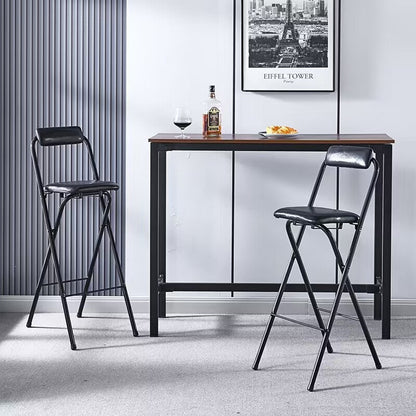 Modern Minimalist PU Leather Iron Foldable Square Bar Stool Backrest Armless For Dining Room