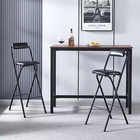 Modern Minimalist PU Leather Iron Foldable Square Bar Stool Backrest Armless For Dining Room