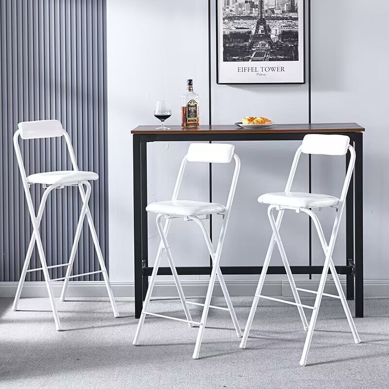 Modern Minimalist PU Leather Iron Foldable Square Bar Stool Backrest Armless For Dining Room