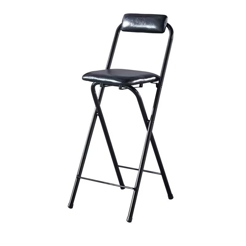 Modern Minimalist PU Leather Iron Foldable Square Bar Stool Backrest Armless For Dining Room