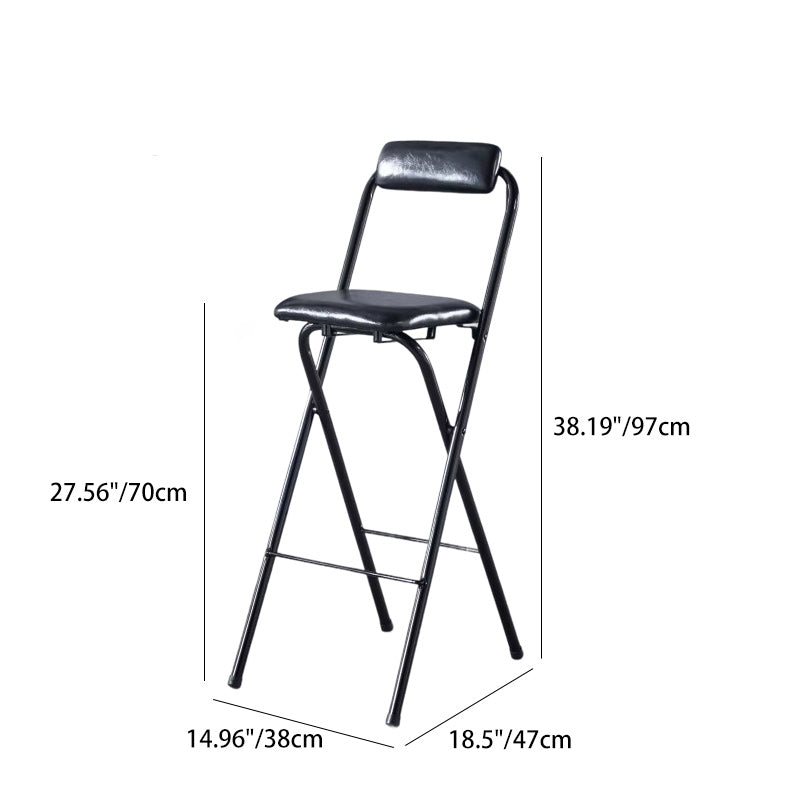 Modern Minimalist PU Leather Iron Foldable Square Bar Stool Backrest Armless For Dining Room