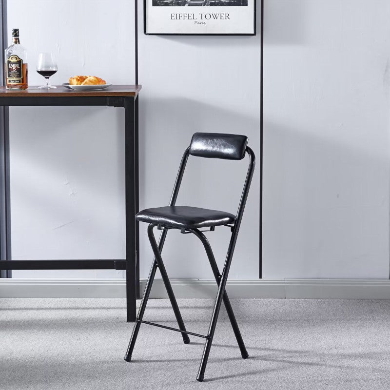 Modern Minimalist PU Leather Iron Foldable Square Bar Stool Backrest Armless For Dining Room