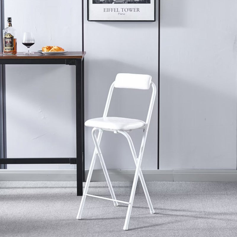 Modern Minimalist PU Leather Iron Foldable Square Bar Stool Backrest Armless For Dining Room