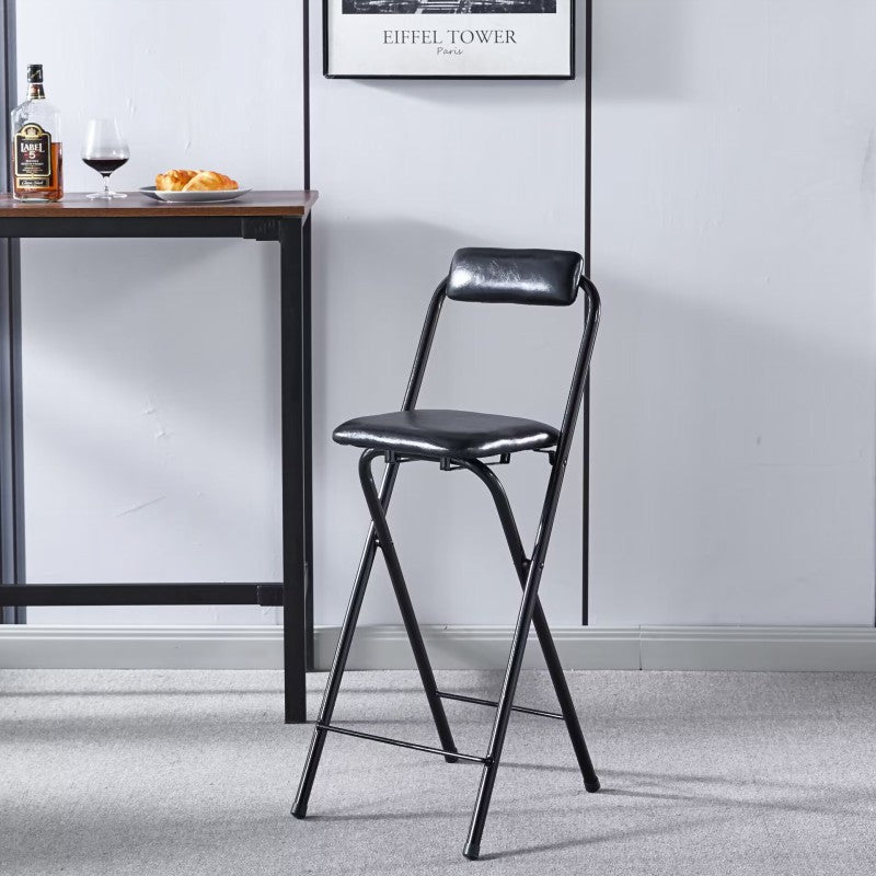 Modern Minimalist PU Leather Iron Foldable Square Bar Stool Backrest Armless For Dining Room