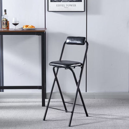 Modern Minimalist PU Leather Iron Foldable Square Bar Stool Backrest Armless For Dining Room
