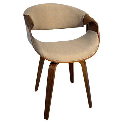 Contemporary Nordic Curved Bent Wood Cotton Linen Leather Dining Chair Backrest Armrest For Dining Room