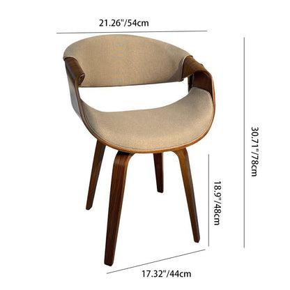Contemporary Nordic Curved Bent Wood Cotton Linen Leather Dining Chair Backrest Armrest For Dining Room