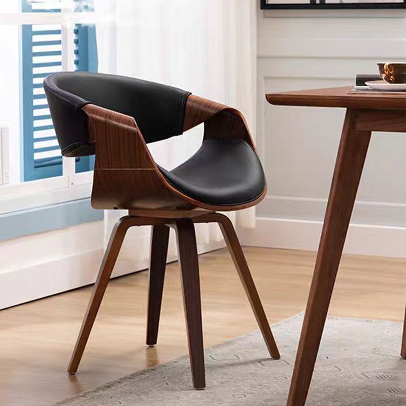 Contemporary Nordic Curved Bent Wood Cotton Linen Leather Dining Chair Backrest Armrest For Dining Room