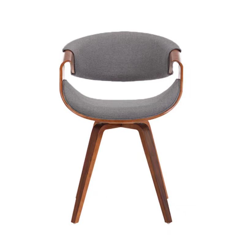 Contemporary Nordic Curved Bent Wood Cotton Linen Leather Dining Chair Backrest Armrest For Dining Room