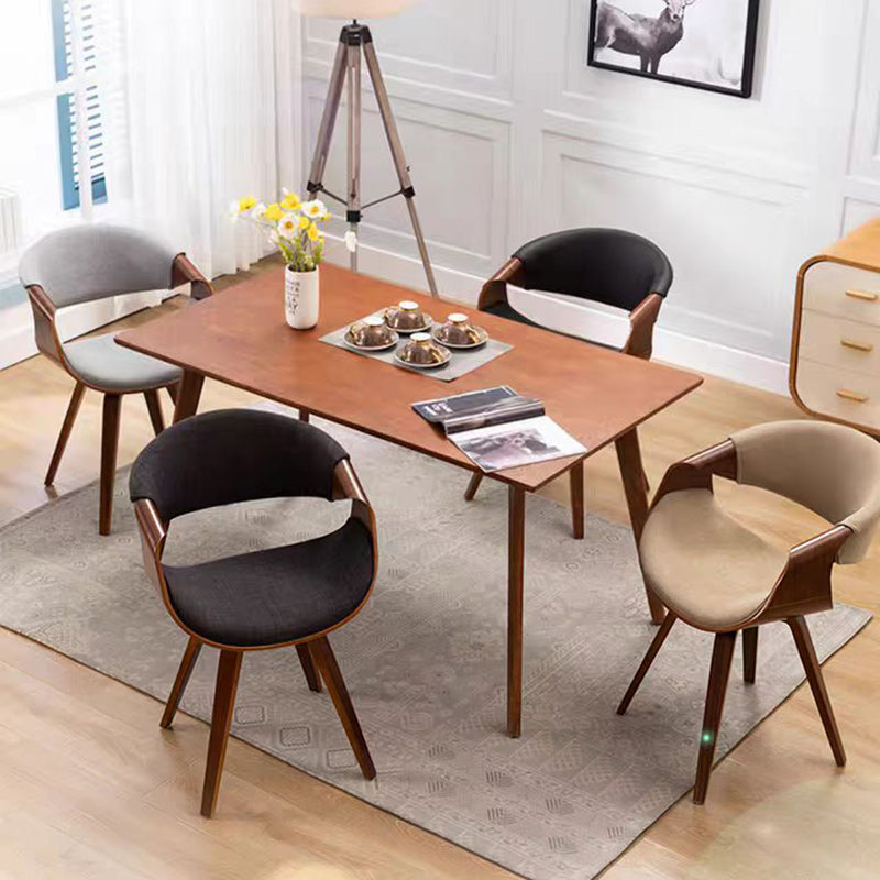 Contemporary Nordic Curved Bent Wood Cotton Linen Leather Dining Chair Backrest Armrest For Dining Room