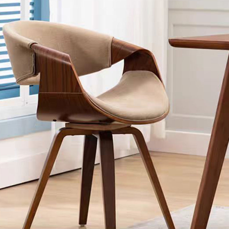 Contemporary Nordic Curved Bent Wood Cotton Linen Leather Dining Chair Backrest Armrest For Dining Room