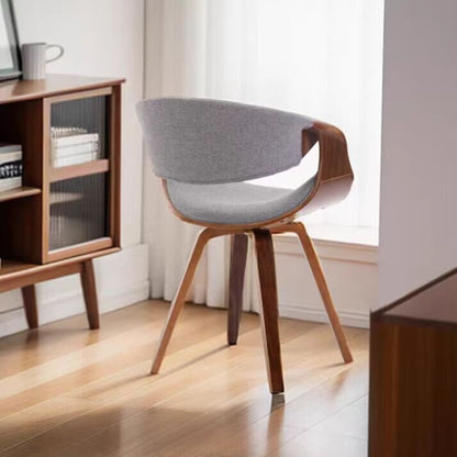 Contemporary Nordic Curved Bent Wood Cotton Linen Leather Dining Chair Backrest Armrest For Dining Room