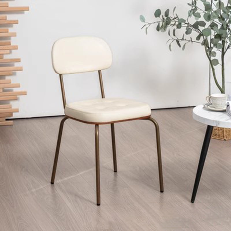 Traditional Rustic Square Arc Leather Solid Wood Iron Dining Chair Backrest Armless For Dining Room