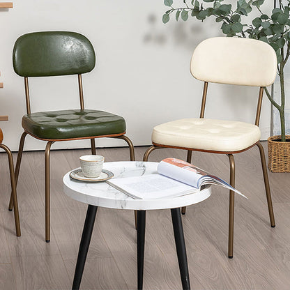 Traditional Rustic Square Arc Leather Solid Wood Iron Dining Chair Backrest Armless For Dining Room