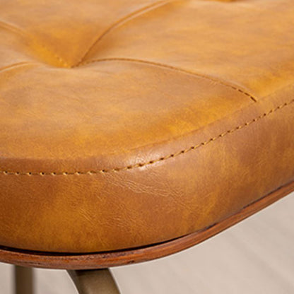 Traditional Rustic Square Arc Leather Solid Wood Iron Dining Chair Backrest Armless For Dining Room