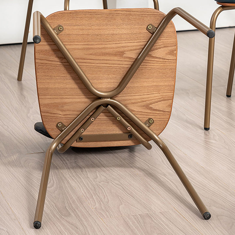 Traditional Rustic Square Arc Leather Solid Wood Iron Dining Chair Backrest Armless For Dining Room