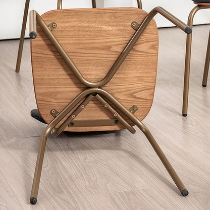 Traditional Rustic Square Arc Leather Solid Wood Iron Dining Chair Backrest Armless For Dining Room