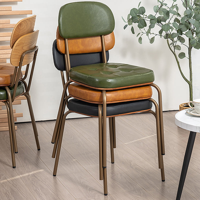 Traditional Rustic Square Arc Leather Solid Wood Iron Dining Chair Backrest Armless For Dining Room