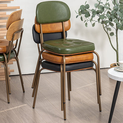 Traditional Rustic Square Arc Leather Solid Wood Iron Dining Chair Backrest Armless For Dining Room