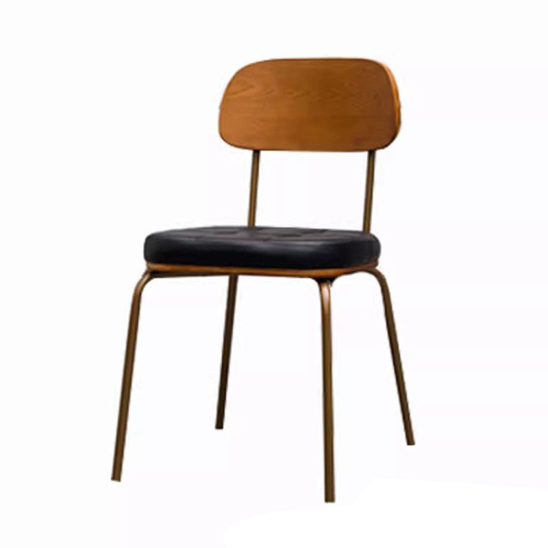 Traditional Rustic Square Arc Leather Solid Wood Iron Dining Chair Backrest Armless For Dining Room