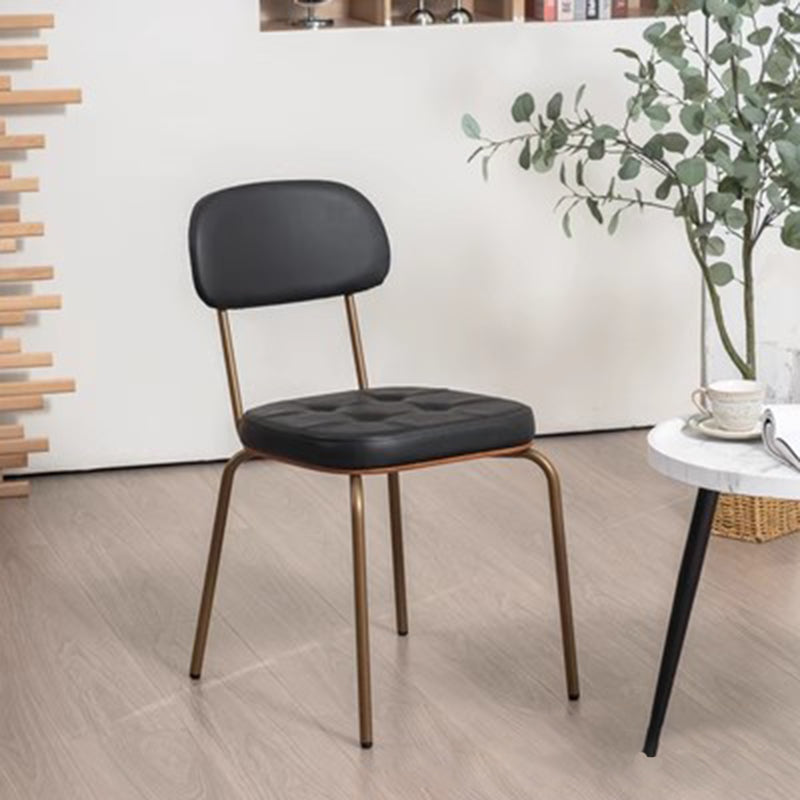 Traditional Rustic Square Arc Leather Solid Wood Iron Dining Chair Backrest Armless For Dining Room