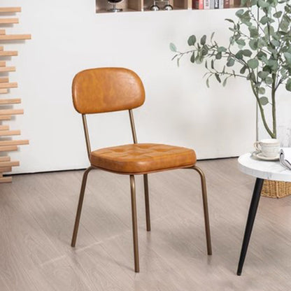 Traditional Rustic Square Arc Leather Solid Wood Iron Dining Chair Backrest Armless For Dining Room