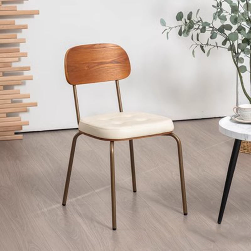 Traditional Rustic Square Arc Leather Solid Wood Iron Dining Chair Backrest Armless For Dining Room