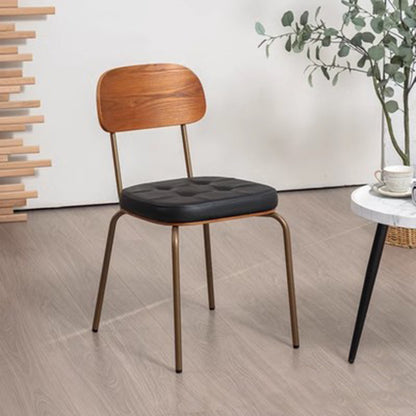 Traditional Rustic Square Arc Leather Solid Wood Iron Dining Chair Backrest Armless For Dining Room