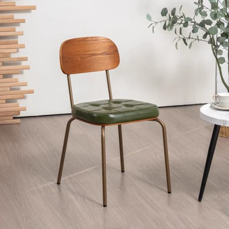 Traditional Rustic Square Arc Leather Solid Wood Iron Dining Chair Backrest Armless For Dining Room