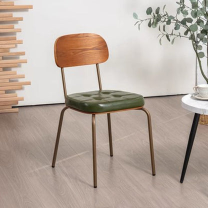 Traditional Rustic Square Arc Leather Solid Wood Iron Dining Chair Backrest Armless For Dining Room