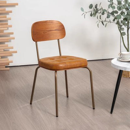 Traditional Rustic Square Arc Leather Solid Wood Iron Dining Chair Backrest Armless For Dining Room