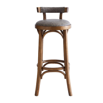 Traditional Vintage Round Solid Wood Faux Leather Bar Stool Backrest Armless For Dining Room