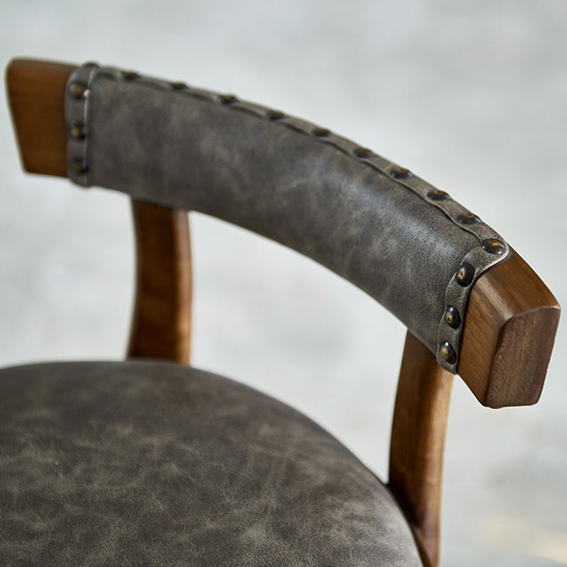 Traditional Vintage Round Solid Wood Faux Leather Bar Stool Backrest Armless For Dining Room