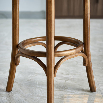 Traditional Vintage Round Solid Wood Faux Leather Bar Stool Backrest Armless For Dining Room