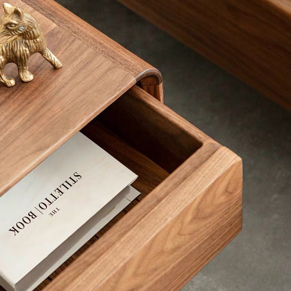 Traditional Vintage Cube Square Walnut Nightstand 1 - Drawer For Bedroom